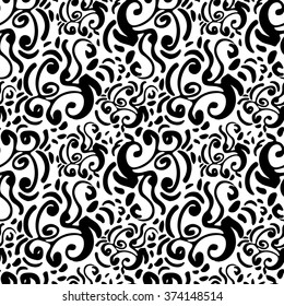 Swirl floral seamless pattern background in white and black color