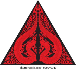 swirl floral tribal Naga (twins dragons) vector illustration, Southeast Asia Art Design