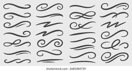 Swirl And Flourish Vector Set. Decorative Calligraphy Ornaments And Dividers