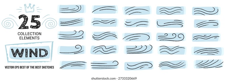 Redemoinho e linhas de fluxo em um ícone de doodle de brisa de vento desenhado à mão. Padrões de fundo para aplicativos de atenção plena ou meditação com um rabisco suave de brisa de vento.