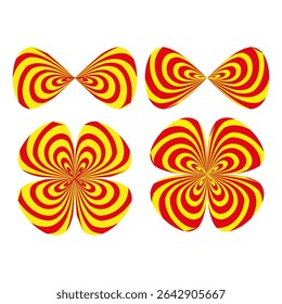 Ícone girar flor. Forma vermelha amarela. Projeto de pétala abstrato. Símbolo hipnótico vetorial.