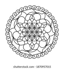 Swirl flower of life circle vector mandala coloring book