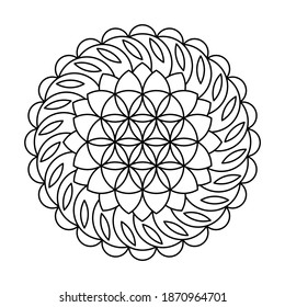 Swirl flower of life circle vector mandala coloring book
