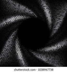 Swirl frame. Silver halftone background. Abstract vector illustration