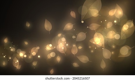 Swirl of glowing golden leaves on dark background