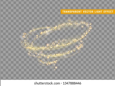 Swirl Golden Light Effect. Stardust Gold Glitter. Sparkle Star Dust Vector Illustration. Glowing Sparkling Particles On Background With Transparency