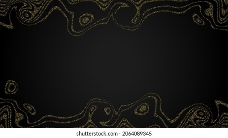 Swirl of golden waves with golden sparkles on a black background