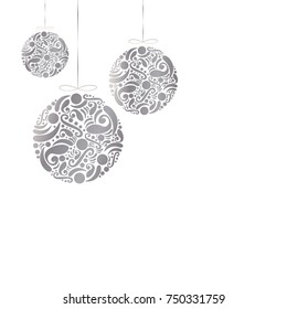 Swirl gray christmas ball isolated on white background. For placard, wallpaper, christmas greeting card, poster and mail greeting card