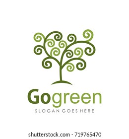 Swirl green tree logo design template