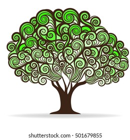 Swirl green tree, vector illustration 