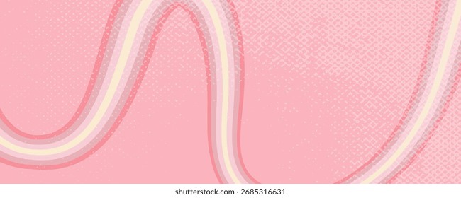 Swirl groovy background with stripe and halftone texture. Line groovy pattern pink color