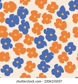Swirl groovy daisy flowers seamless pattern. Abstract retro hippie style floral design