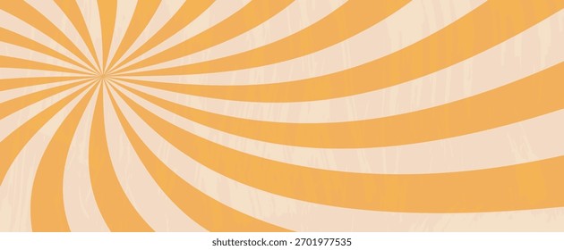 Redemoinho Groovy Starburst. Fundo retrô abstrato. Padrão de textura amarelo. Ilustração vetorial. Papel de parede funky curl horizontal simples para cartaz e cartão, modelos, post, banner e decoração. Não é IA