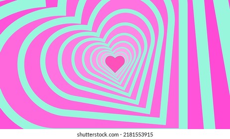 swirl heart shaped tunnel. Rainbow retro wallpapper in the mood of the psychedelic 70's