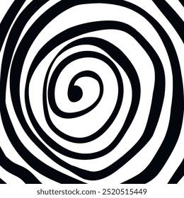 Espiral hipnótica em preto e branco. Fundo abstrato monocromático. Ilustração geométrica plana do vetor.Design do modelo para o banner, site, modelo, folheto, brochura, cartaz.