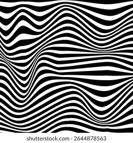 Redemoinho hipnótico padrão de ondas pretas e brancas. Fundo abstrato monocromático. Ilustração geométrica plana do vetor.Design do modelo para o banner, site, modelo, folheto, brochura, cartaz.