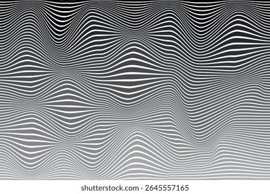 Redemoinho hipnótico padrão de ondas pretas e brancas. Fundo abstrato monocromático. Ilustração geométrica plana do vetor.Design do modelo para o banner, site, modelo, folheto, brochura, cartaz.