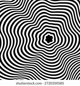 Redemoinho hipnótico padrão de ondas pretas e brancas. Fundo abstrato monocromático. Ilustração geométrica plana do vetor.Design do modelo para o banner, site, modelo, folheto, brochura, cartaz.