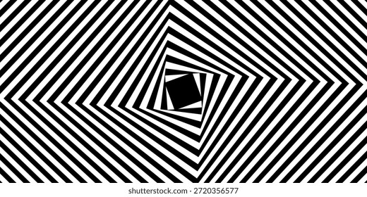 Redemoinho hipnótico padrão de ondas pretas e brancas. Fundo abstrato monocromático. Ilustração geométrica plana do vetor.Design do modelo para o banner, site, modelo, folheto, brochura, cartaz.