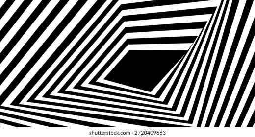 Redemoinho hipnótico padrão de ondas pretas e brancas. Fundo abstrato monocromático. Ilustração geométrica plana do vetor.Design do modelo para o banner, site, modelo, folheto, brochura, cartaz.