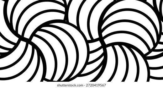 Redemoinho hipnótico padrão de ondas pretas e brancas. Fundo abstrato monocromático. Ilustração geométrica plana do vetor.Design do modelo para o banner, site, modelo, folheto, brochura, cartaz.