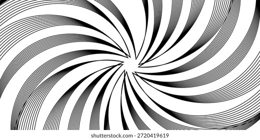 Redemoinho hipnótico padrão de ondas pretas e brancas. Fundo abstrato monocromático. Ilustração geométrica plana do vetor.Design do modelo para o banner, site, modelo, folheto, brochura, cartaz.