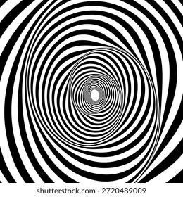 Redemoinho hipnótico padrão de ondas pretas e brancas. Fundo abstrato monocromático. Ilustração geométrica plana do vetor.Design do modelo para o banner, site, modelo, folheto, brochura, cartaz.