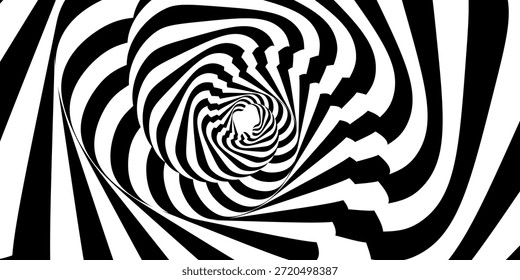 Swirl hypnotische schwarz-weiße Wellenmuster. Monochromer abstrakter Hintergrund. Geometrische Vektorgrafik.Vorlagendesign für Banner, Website, Vorlage, Broschüre, Broschüre, Poster.