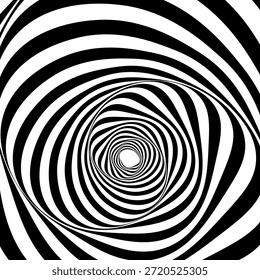 Redemoinho hipnótico padrão de ondas pretas e brancas. Fundo abstrato monocromático. Ilustração geométrica plana do vetor.Design do modelo para o banner, site, modelo, folheto, brochura, cartaz.