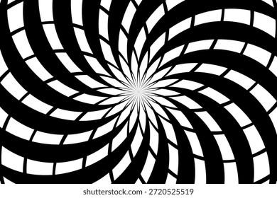 Redemoinho hipnótico padrão de ondas pretas e brancas. Fundo abstrato monocromático. Ilustração geométrica plana do vetor.Design do modelo para o banner, site, modelo, folheto, brochura, cartaz.