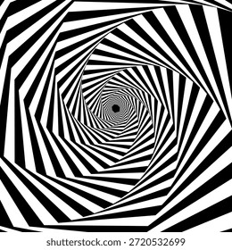 Redemoinho hipnótico padrão de ondas pretas e brancas. Fundo abstrato monocromático. Ilustração geométrica plana do vetor.Design do modelo para o banner, site, modelo, folheto, brochura, cartaz.