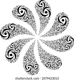 Swirl icon centrifugal cluster turbine salute shape. Turbine twirl composed using random swirl symbols.