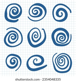 Swirl icon in hand drawn style. Handmade doodle vector illustration on isolated background. Spiral mark sign business concept.