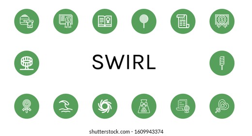 swirl icon set. Collection of Peanut butter, Certificate, Lollipop, Wave, Black hole, Candy, Round up ride icons
