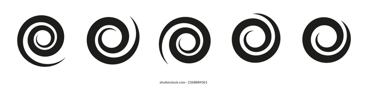 Swirl icon set. Spiral set. Silhouette style vector icons.