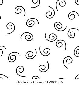 Ilustración del vector de icono de swirl. Patrón sin foco. Diseño colorido dibujado a mano. Concepto de viento de seguridad. Símbolo gráfico aislado. Signo de arte otoñal. Pictograma de pincel. Muchos trazos de curva de doodal