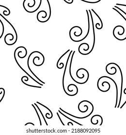 Schwirl Symbol, Vektorgrafik. Nahtloses Muster. Handgezeichnetes bunter Design. Sicherheitswindkonzept. Einmaliges Bildsymbol. Herbstkunstzeichen. Pinselstrich-Piktogramm. Viele Dodulenkurve