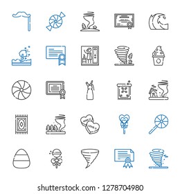 swirl icons set. Collection of swirl with tornado, certificate, lollipop, candy, carpet, whipped cream, frozen yogurt, steam, hurricane, wave. Editable and scalable swirl icons.