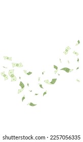 Schwirl Jackpot, Vektorweißer Hintergrund. Fliegendes Dollar-Poster. monetäres Flusszertifikat. Überfluss Finance Business Flyer.