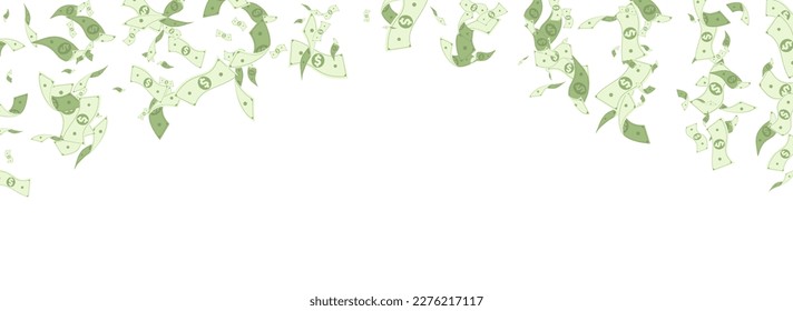 Swirl Jackpot Vector White Panoramic Background. Flying Cash Banner. Scatter Green Money Certificate. Paper Finance Fall Flyer.