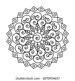 Swirl leaf circle vector mandala coloring book