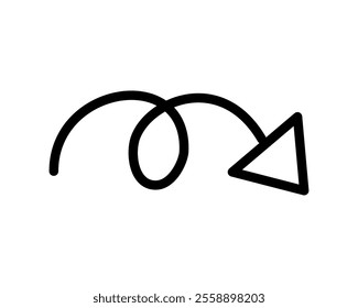 swirl line arrow pointing to the right down isolated vector icon