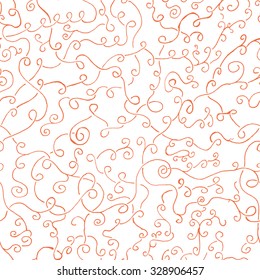 Swirl Lines Hand Drawn Seamless Pattern - Red Vegetal Roots on White Background - Vector Illustration