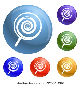 Swirl lollipop icons set vector 6 color isolated on white background