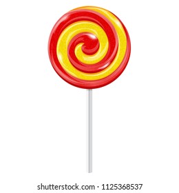 Swirl lollipop. Red yellow sugar candy. 