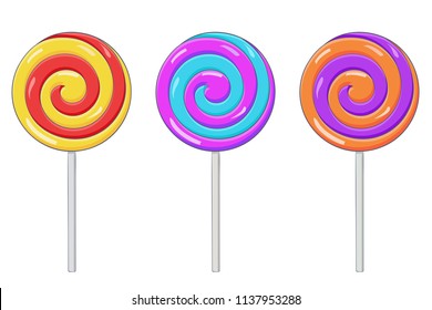Swirl lollipops. Colored sugar candies. Vector illustration isolated on white background