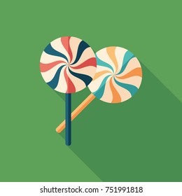 Swirl lollipops flat square icon with long shadows.
