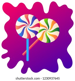 Swirl lollipops gradient flat icon with fluid background.