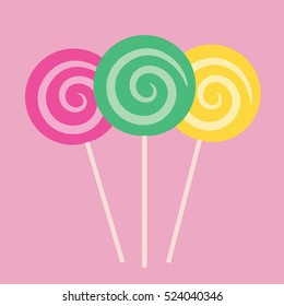 Swirl Lollipops Set of Three in Pink, Green, and Yellow