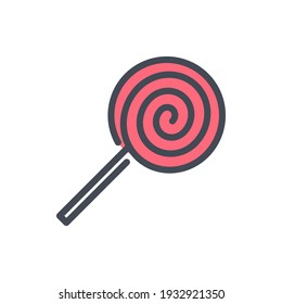 Swirl Lollypop Color Line Icon. Spiral Candy On Stick Vector Outline Colorful Sign.